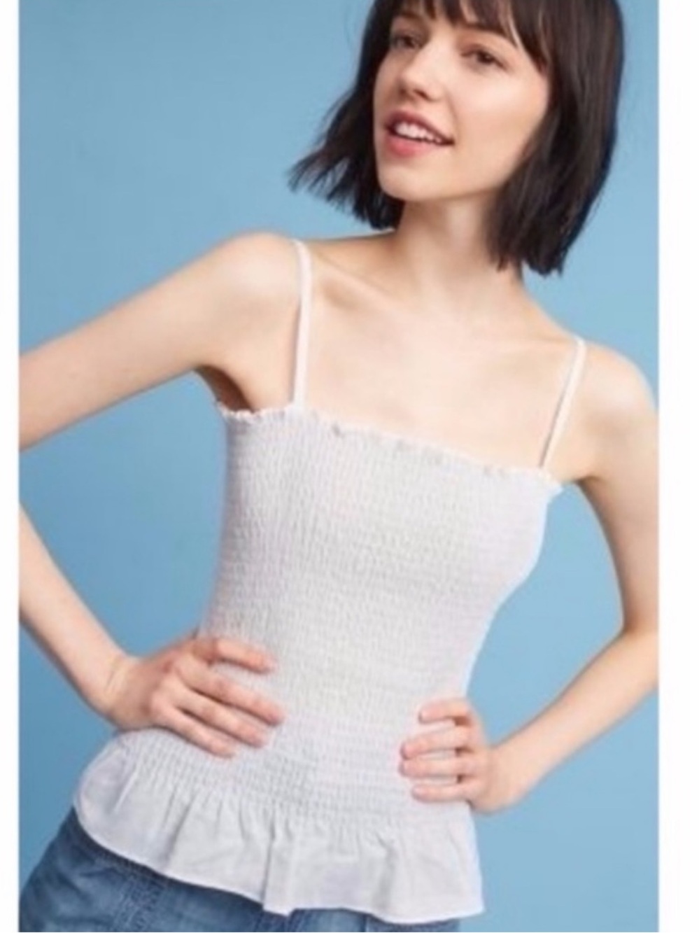 Maeve White Smocked Ruffle Hem Cami